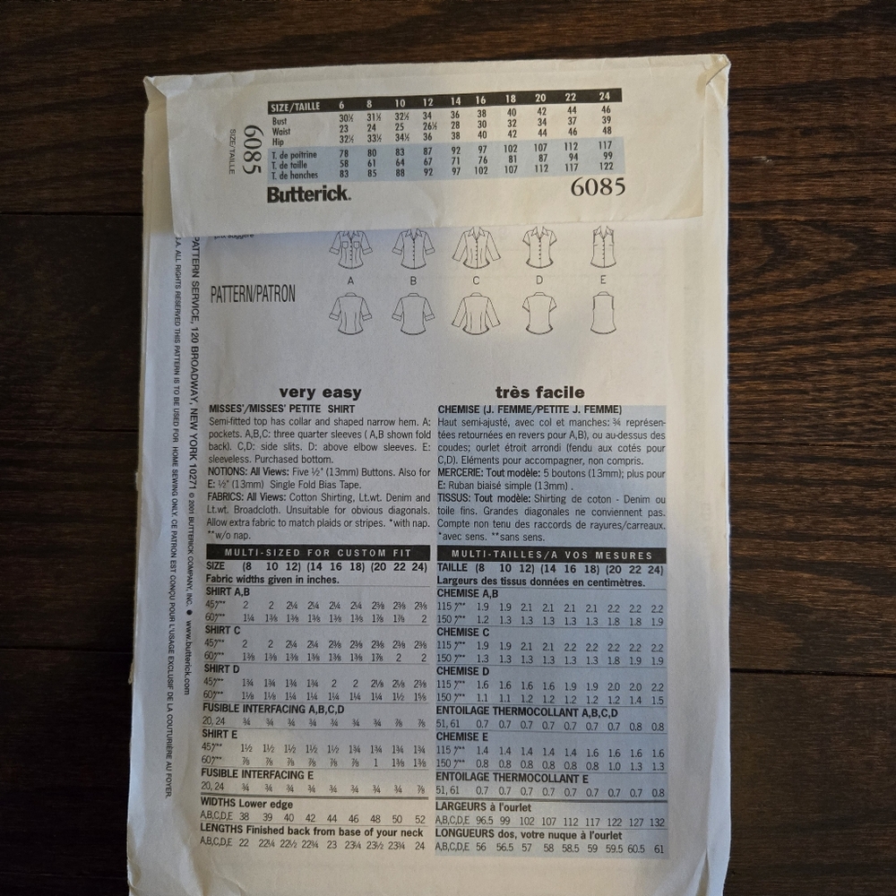 Women's Butterick Shirt pattern - Picture 2 of 3
